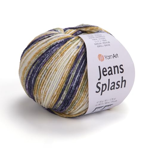 YarnArt Jeans Splash 953 Sportgarn, 55 % Baumwolle, 45 % Acryl, 1 Knäuel, 50 g, 170 m, Baumwollgarn, Strickgarn, weiches Garn, Amigurumi-Baumwollgarn von Yarn Art