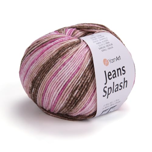 YarnArt Jeans Splash – Buntes Sportgarn, 55 % Baumwolle, 45 % Acryl, 1 Knäuel, 50 g, 170 m, Baumwollgarn, Strickgarn, weiches Garn, Amigurumi-Baumwollgarn (954) von Yarn Art