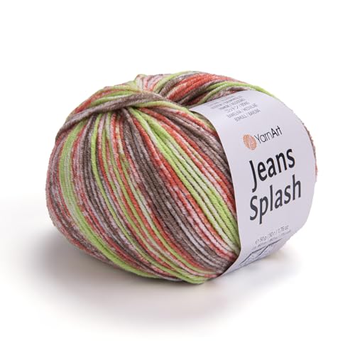 YarnArt Jeans Splash – Buntes Sportgarn, 55 % Baumwolle, 45 % Acryl, 1 Knäuel, 50 g, 170 m, Baumwollgarn, Strickgarn, weiches Garn, Amigurumi-Baumwollgarn (955) von Yarn Art