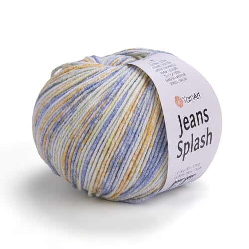 YarnArt Jeans Splash – Buntes Sportgarn, 55 % Baumwolle, 45 % Acryl, 1 Knäuel, 50 g, 170 m, Baumwollgarn, Strickgarn, weiches Garn, Amigurumi-Baumwollgarn (956) von Yarn Art