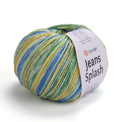 YarnArt Jeans Splash – Buntes Sportgarn, 55 % Baumwolle, 45 % Acryl, 1 Knäuel, 50 g, 170 m, Baumwollgarn, Strickgarn, weiches Garn, Amigurumi-Baumwollgarn (957) von Yarn Art