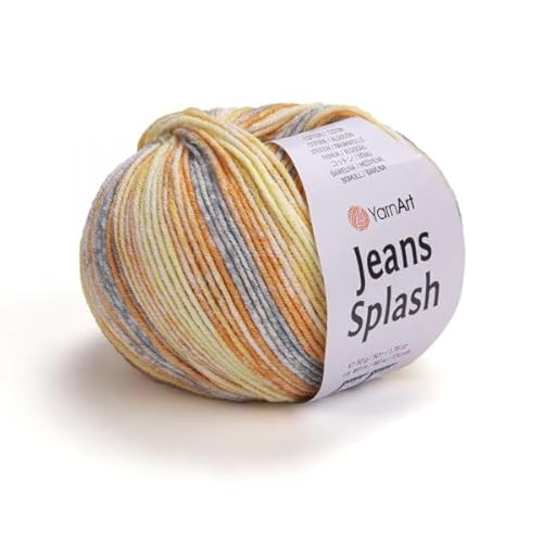 YarnArt Jeans Splash Sportgarn, 55 % Baumwolle, 45 % Acryl, 1 Knäuel, 50 g, 170 m, Baumwollgarn, Strickgarn, weiches Garn, Amigurumi-Baumwollgarn (950) von Yarn Art