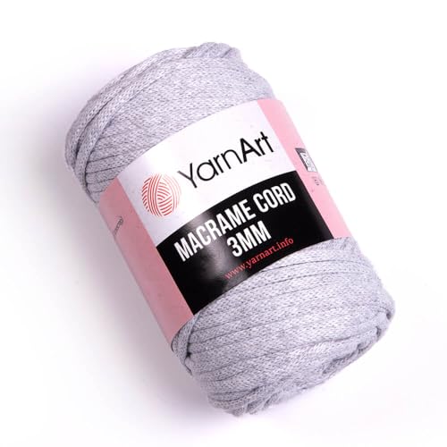 YarnArt Makramee-Schnur, 3 mm, Makramee-Seil zum Basteln, Knoten, Wandbehang und Heimdekoration, 60 % Baumwolle, 40 % Viskose und Polyester, weich und langlebig (756-Hellgrau) von Yarn Art