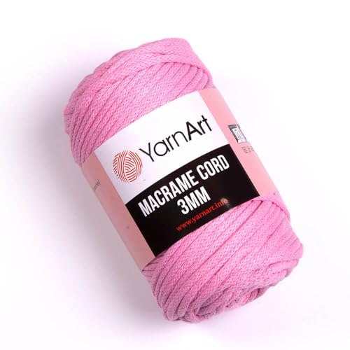 YarnArt Makramee-Schnur, 3 mm, Makramee-Seil zum Basteln, Knoten, Wandbehang und Heimdekoration, 60 % Baumwolle, 40 % Viskose und Polyester, weich und langlebig (762-PINK) von Yarn Art