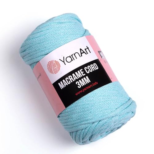 YarnArt Makramee-Schnur, 3 mm, Makramee-Seil zum Basteln, Knoten, Wandbehang und Heimdekoration, 60 % Baumwolle, 40 % Viskose und Polyester, weich und langlebig (775-MINT) von Yarn Art