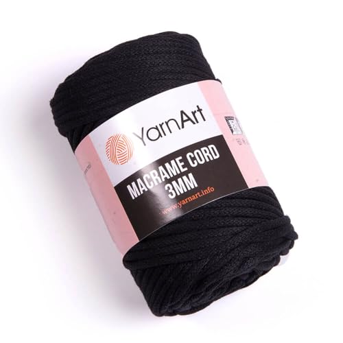 YarnArt Makramee-Schnur 3 mm – Makramee-Seil zum Basteln, Knoten, Wandbehang und Heimdekoration – 60 % Baumwolle, 40 % Viskose und Polyester, weich und langlebig (750-Schwarz) von Yarn Art