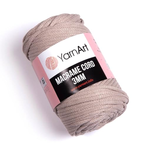 YarnArt Makramee-Schnur 3 mm – Makramee-Seil zum Basteln, Knoten, Wandbehang und Heimdekoration – 60 % Baumwolle, 40 % Viskose und Polyester, weich und langlebig (753-Hellbraun) von Yarn Art