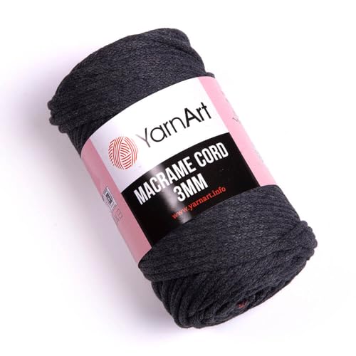 YarnArt Makramee-Schnur 3 mm – Makramee-Seil zum Basteln, Knoten, Wandbehang und Heimdekoration – 60 % Baumwolle, 40 % Viskose und Polyester, weich und langlebig (758-ANTHRAZIT) von Yarn Art