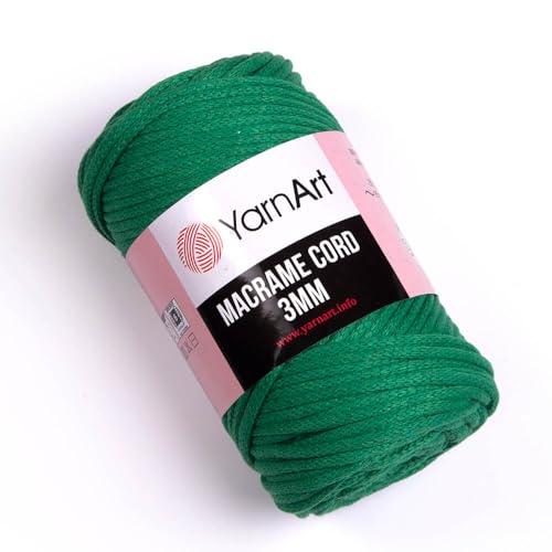 YarnArt Makramee-Schnur 3 mm – Makramee-Seil zum Basteln, Knoten, Wandbehang und Heimdekoration – 60 % Baumwolle, 40 % Viskose und Polyester, weich und langlebig (759-FOREST Green) von Yarn Art