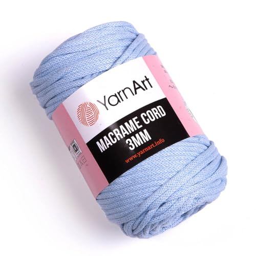 YarnArt Makramee-Schnur 3 mm – Makramee-Seil zum Basteln, Knoten, Wandbehang und Heimdekoration – 60 % Baumwolle, 40 % Viskose und Polyester, weich und langlebig (760-BABY Blue) von Yarn Art