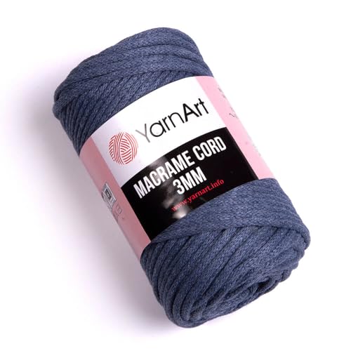 YarnArt Makramee-Schnur 3 mm – Makramee-Seil zum Basteln, Knoten, Wandbehang und Heimdekoration – 60 % Baumwolle, 40 % Viskose und Polyester, weich und langlebig (761-Denim-Blau) von Yarn Art