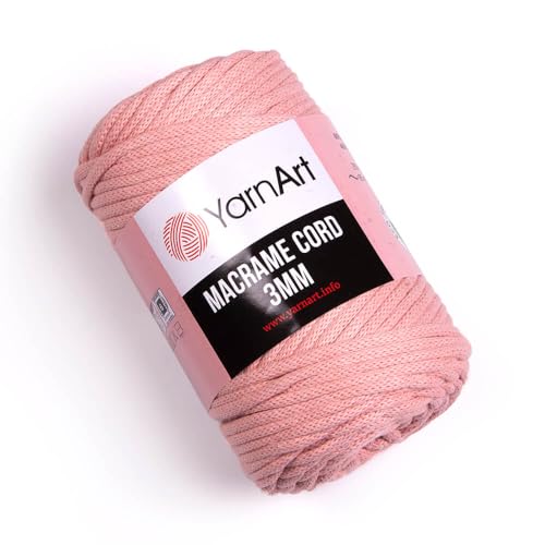 YarnArt Makramee-Schnur 3 mm – Makramee-Seil zum Basteln, Knoten, Wandbehang und Heimdekoration – 60 % Baumwolle, 40 % Viskose und Polyester, weich und langlebig (767-SOFT Pink) von Yarn Art