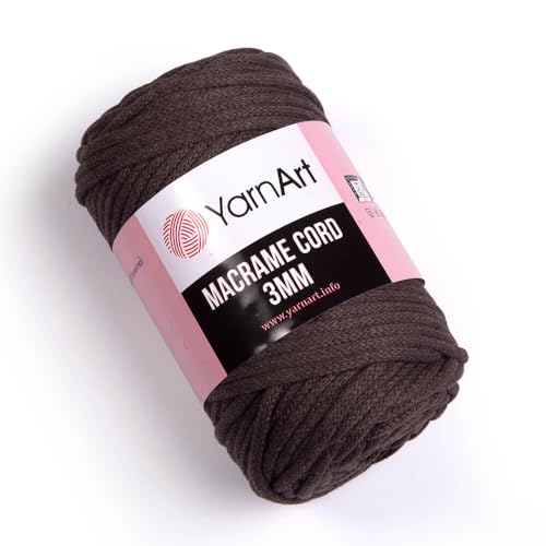 YarnArt Makramee-Schnur 3 mm – Makramee-Seil zum Basteln, Knoten, Wandbehang und Heimdekoration – 60 % Baumwolle, 40 % Viskose und Polyester, weich und langlebig (769 Dunkelbraun) von Yarn Art