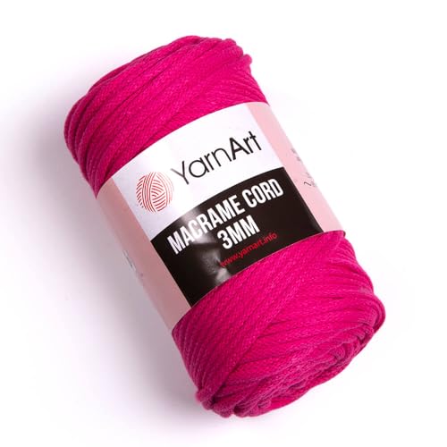 YarnArt Makramee-Schnur 3 mm – Makramee-Seil zum Basteln, Knoten, Wandbehang und Heimdekoration – 60 % Baumwolle, 40 % Viskose und Polyester, weich und langlebig (771-FUCHSIA) von Yarn Art