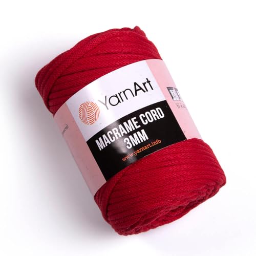 YarnArt Makramee-Schnur 3 mm – Makramee-Seil zum Basteln, Knoten, Wandbehang und Heimdekoration – 60 % Baumwolle, 40 % Viskose und Polyester, weich und langlebig (773-RED) von Yarn Art