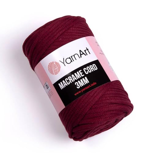 YarnArt Makramee-Schnur 3 mm – Makramee-Seil zum Basteln, Knoten, Wandbehang und Heimdekoration – 60 % Baumwolle, 40 % Viskose und Polyester, weich und langlebig (781-CLARET) von Yarn Art