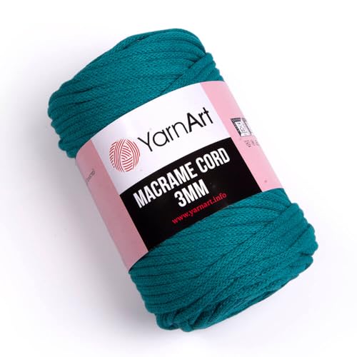 YarnArt Makramee-Schnur 3 mm – Makramee-Seil zum Basteln, Knoten, Wandbehang und Heimdekoration – 60 % Baumwolle, 40 % Viskose und Polyester, weich und langlebig (783-PETROL Green) von Yarn Art