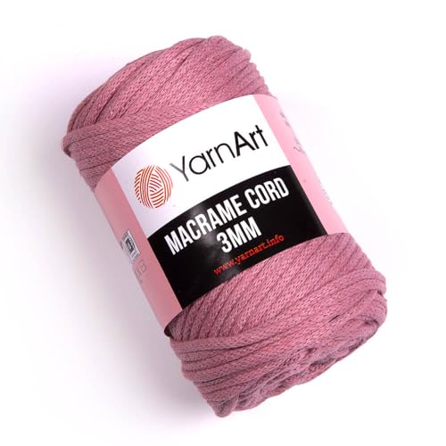 YarnArt Makramee-Schnur 3 mm – Makramee-Seil zum Basteln, Knoten, Wandbehang und Heimdekoration – 60 % Baumwolle, 40 % Viskose und Polyester, weich und langlebig (792-DUSTY Rose) von Yarn Art