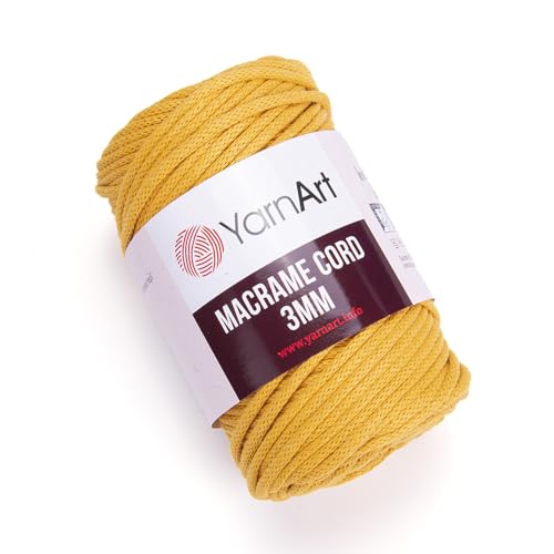 YarnArt Makramee-Schnur 3 mm – Makramee-Seil zum Basteln, Knoten, Wandbehang und Heimdekoration – 60 % Baumwolle, 40 % Viskose und Polyester, weich und langlebig (796-MUSTARD) von Yarn Art