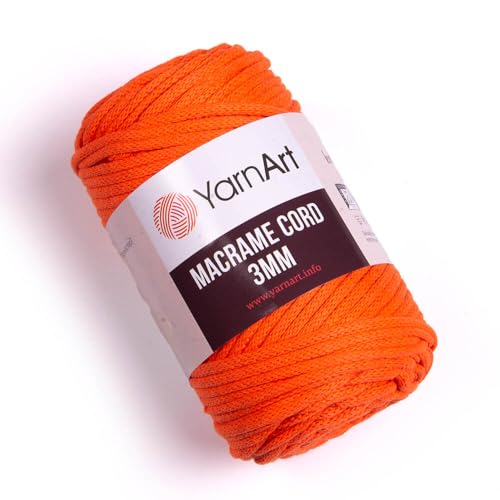 YarnArt Makramee-Schnur 3 mm – Makramee-Seil zum Basteln, Knoten, Wandbehang und Heimdekoration – 60 % Baumwolle, 40 % Viskose und Polyester, weich und langlebig (800-Neon-Orange) von Yarn Art