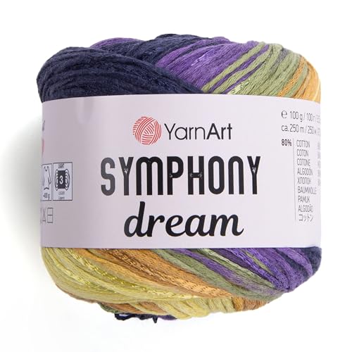 YarnArt Symphony Dream 3110 luxuriöses weiches Regenbogen-Baumwollgarn, 80 % Baumwolle, 20 % Viskose, Sportgewicht, Strick- und Häkelgarn, 273 m, 100 g, ideal für Schals, Blusen, Kleider, Taschen und von Yarn Art