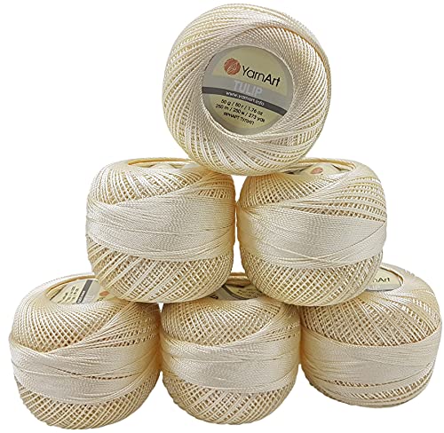 YarnArt Tulip 6 x 50 gr. Paket, Seide Garn Mikrofaser Garn Satin Garn Seide brillante Garn glänzend Garn (Creme 402) von Yarn Art