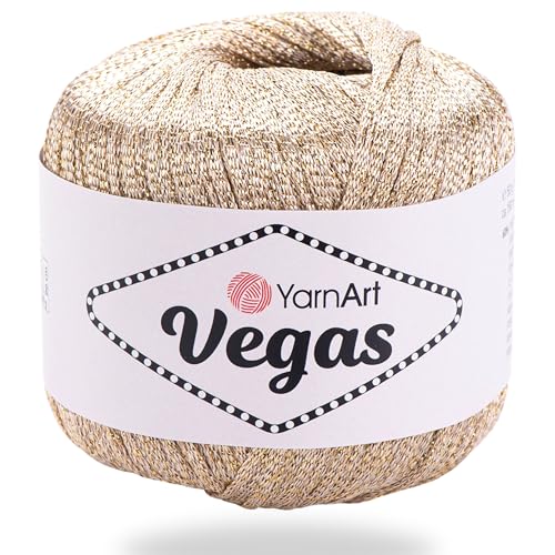 YarnArt Vegas Metallic-Garn - 60% Viskose, 40% Metallic - Funkelndes Garn zum Häkeln, Stricken, Sommerkleidung, Schals, Kleider, Spitzenprojekte, 50g/150m Flachfaden (42) von Yarn Art