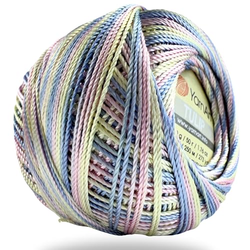 Yarnart Tulip Garn aus 100 % Mikrofaser, weich, langlebig, Mehrzweck-Nähgarn, ideal zum Sticken und Basteln, 50 g – 250 m, buntes Pastellgarn (448) von Yarn Art