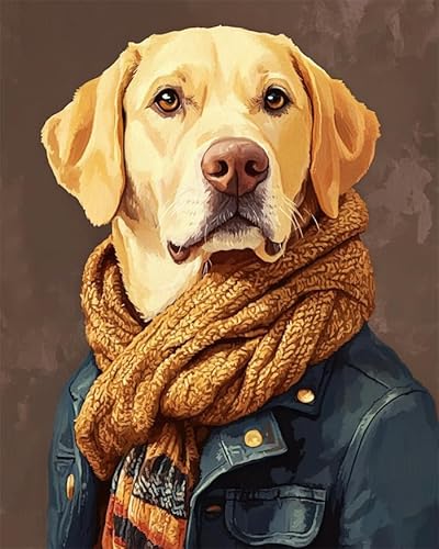 Tier Hund Malen nach Zahlen Kits auf Leinwand,Labrador Retriever trägt Kleidung,Malen Nach Zahlen mit Pinseln und Acrylfarben Handgemalt Ölgemälde Kits für Home Decor,40x50cm ohne Rahmen von YarnAdventures