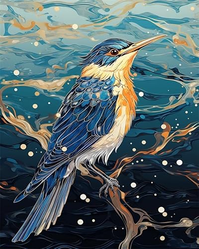 YarnAdventures Malen Nach Zahlen Erwachsene,Tierischer blauer Vogel,Paint by Numbers DIY Acrylpigment ölgemäLde Kit für Art Home Decor,40x50cm Ohne Rahmen von YarnAdventures