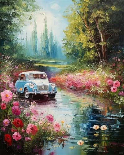 YarnAdventures Malen Nach Zahlen Für Erwachsene Anfänger,Retro-Auto im Wald,Malen Nach Zahlen Kits DIY Acrylmalerei Für Erwachsene Kinde Kunsthandwerk,40x50cm ohne Rahmen von YarnAdventures