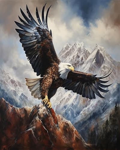 YarnAdventures Malen Nach Zahlen Für Erwachsene Anfänger,Tieradler auf dem Berg,Malen Nach Zahlen Kits DIY Acrylmalerei Für Erwachsene Kinde Kunsthandwerk,40x50cm ohne Rahmen von YarnAdventures