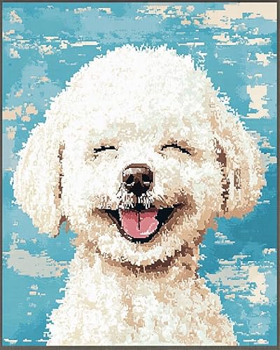 YarnAdventures Malen nach Zahlen,Tierhund,süßer Bichon Frise,DIY handgemalte Kits,Kunstwerk für Heimdekoration,Geschenk für Erwachsene,Anfänger,Kinder,40x50cm ohne Rahmen von YarnAdventures