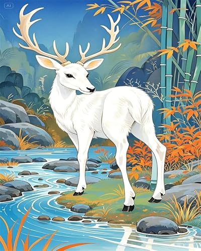 YarnAdventures Paint by Numbers for Beginner,Tierischer Elch im Wald,Oil Painting by Numbers Kits,Paint Kits Canvas Gifts Arts Crafts for Home Decor,40x50cm ohne Rahmen von YarnAdventures