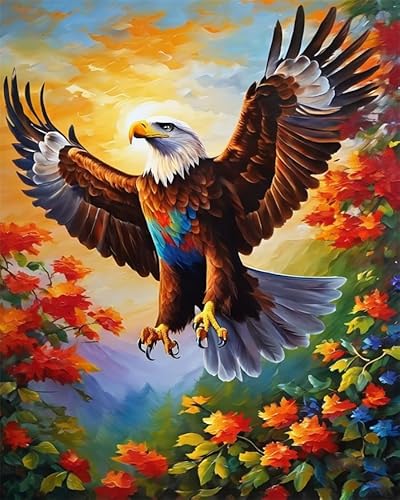 YarnAdventures Painting by Numbers Kit for Adults,Tiere Weißkopfseeadler Vogel,DIY Canvas Oil Painting Kit for Kids or Beginner Paint Kit for Home Wall Decor Gift,40x50cm ohne Rahmen von YarnAdventures