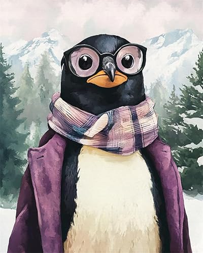 YarnAdventures Tier DIY Malen nach Zahlen,Pinguin,Malen nach Zahlen für Erwachsene und Kinder,nach Zahlen Kits auf Leinwand Kunsthandwerk,16x20in ohne Rahmen von YarnAdventures