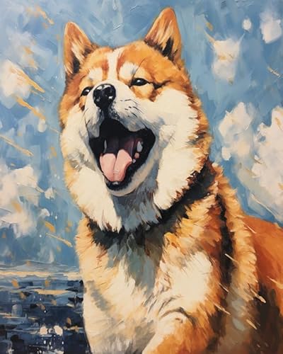 YarnAdventures Tier Haustier Hund DIY Malen nach Zahlen Erwachsene,Akita Inu,Malen nach Zahlen Kits auf Leinwand Kunsthandwerk Geschenk für Home Wall Deco,40x50cm von YarnAdventures