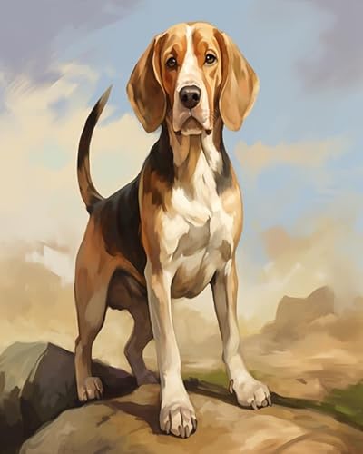 YarnAdventures Tier Haustier Hund DIY Malen nach Zahlen Erwachsene,Englischer Foxhound,Malen nach Zahlen Kits auf Leinwand Kunsthandwerk Geschenk für Home Wall Deco,40x50cm von YarnAdventures