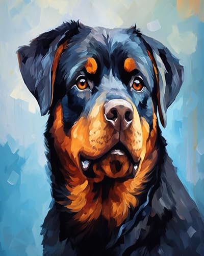 YarnAdventures Tier Haustier Hund DIY Malen nach Zahlen Erwachsene,Rottweiler Hund,Malen nach Zahlen Kits auf Leinwand Kunsthandwerk Geschenk für Home Wall Deco,40x50cm von YarnAdventures