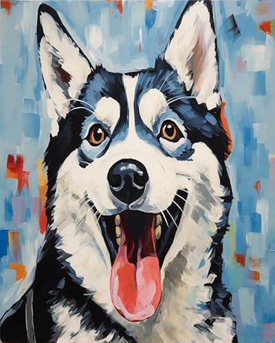 YarnAdventures Tier Haustier Hund DIY Malen nach Zahlen für Erwachsene Kinder,Husky-Hund,Malen nach Zahlen Kits auf Leinwand mit Pinseln für Home Wall Decor,16x20in von YarnAdventures