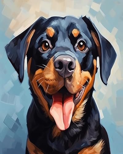 YarnAdventures Tier Haustier Hund DIY Malen nach Zahlen für Erwachsene Kinder,Rottweiler Hund,Malen nach Zahlen Kits auf Leinwand mit Pinseln für Home Wall Decor,16x20in von YarnAdventures