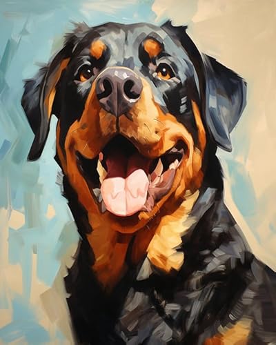 YarnAdventures Tier Haustier Hund DIY Öl Malen nach Zahlen Kits,Rottweiler Hund,Malen nach Zahlen für Erwachsene Malen nach Zahlen Kits auf Leinwand Kunsthandwerk für Zuhause,16x20in von YarnAdventures