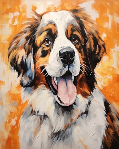 YarnAdventures Tier Haustier Hund Malen Nach Zahlen Erwachsene,Bernhardiner,Paint by Numbers DIY Acrylpigment ölgemäLde Kit für Art Home Decor,40x50cm von YarnAdventures