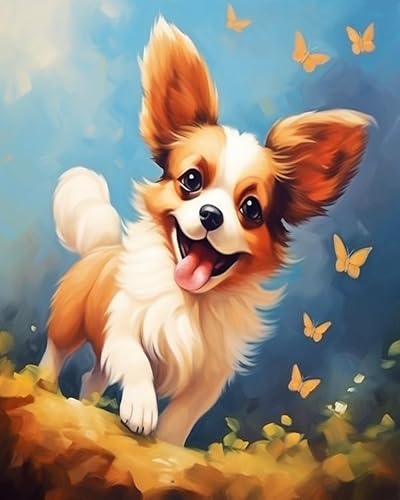 YarnAdventures Tier Haustier Hund Malen Nach Zahlen Erwachsene,Papillon Hund,DIY Handgemalt Ölgemälde Kit für Anfänger,kreatives Geschenk Home Haus Deko,40x50cm von YarnAdventures