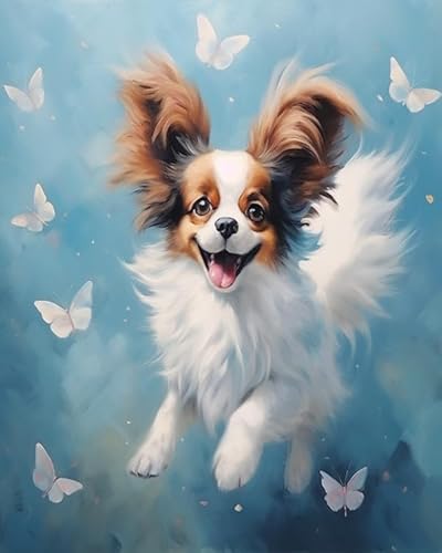 YarnAdventures Tier Haustier Hund Malen nach Zahlen,Papillon Hund,DIY handgemalte Kits,Kunstwerk für Heimdekoration,Geschenk für Erwachsene,Anfänger,Kinder,40x50cm von YarnAdventures