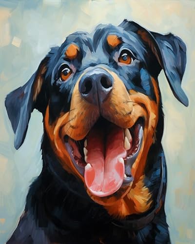 YarnAdventures Tier Haustier Hund Malen nach Zahlen Erwachsen,Rottweiler Hund,DIY Öl Malen nach Zahlen Kits auf Leinwand Malen nach Zahlen mit Pinseln Kunsthandwerk,40x50cm von YarnAdventures