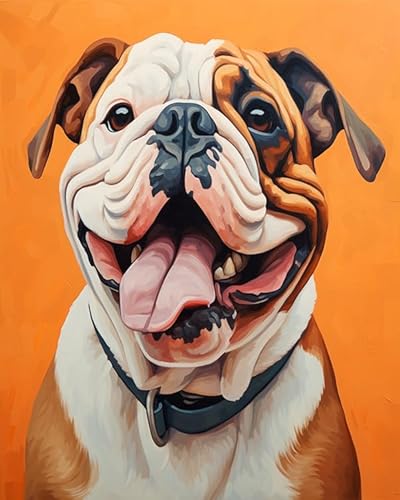 YarnAdventures Tier Haustier Hund Malen nach Zahlen Erwachsen,englische Bulldogge,DIY Öl Malen nach Zahlen Kits auf Leinwand Malen nach Zahlen mit Pinseln Kunsthandwerk,40x50cm von YarnAdventures