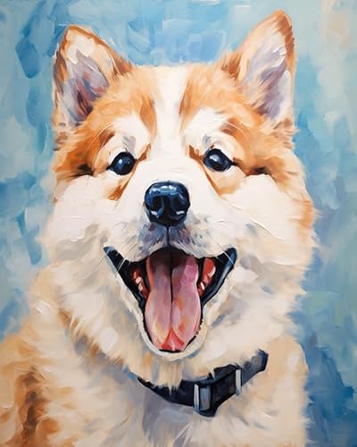 YarnAdventures Tier Haustier Hund Malen nach Zahlen Kits auf Leinwand,Akita Inu,Malen Nach Zahlen mit Pinseln und Acrylfarben Handgemalt Ölgemälde Kits für Home Decor,40x50cm von YarnAdventures