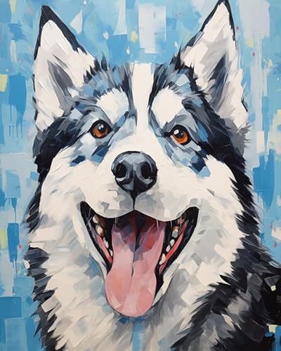 YarnAdventures Tier Haustier Hund Malen nach Zahlen Kits auf Leinwand,Husky-Hund,Malen Nach Zahlen mit Pinseln und Acrylfarben Handgemalt Ölgemälde Kits für Home Decor,40x50cm von YarnAdventures