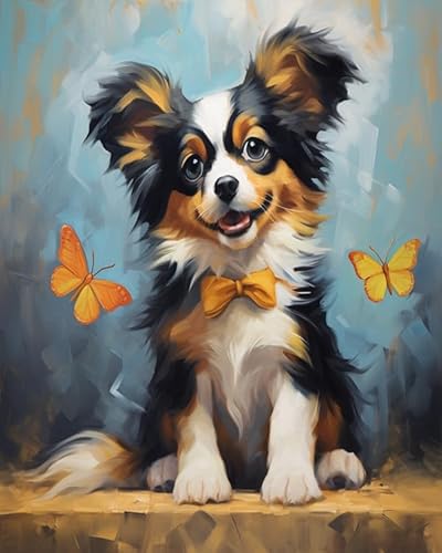 YarnAdventures Tier Haustier Hund Painting by Numbers Kit for Adults,Papillon Hund,DIY Canvas Oil Painting Kit for Kids or Beginner Paint Kit for Home Wall Decor Gift,40x50cm von YarnAdventures